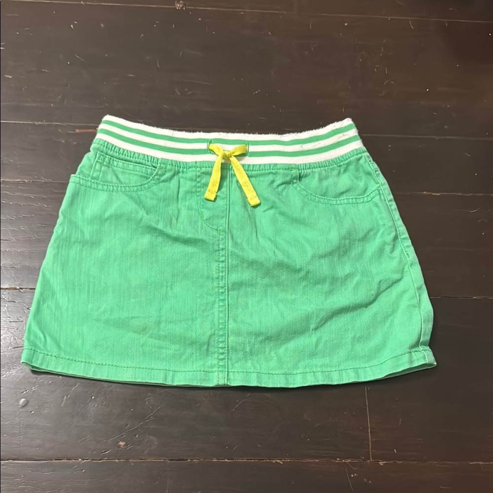 Mini Boden Green Denim-Style Skirt with Striped Waistband Girls size 10
